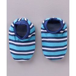 Babyhug 100% Cotton Cap Mittens & Booties Striped Blue - Diameter 11 cm