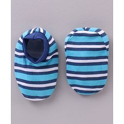 Babyhug 100% Cotton Cap Mittens & Booties Striped Blue - Diameter 11 cm