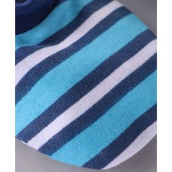 Babyhug 100% Cotton Cap Mittens & Booties Striped Blue - Diameter 11 cm