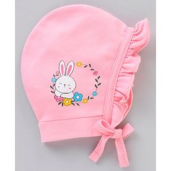 Babyhug 100% Cotton Knit Tie Knot Caps Floral Printed Pack of 2 Pink White- Diameter 6.5 cm