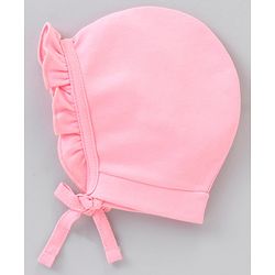 Babyhug 100% Cotton Knit Tie Knot Caps Floral Printed Pack of 2 Pink White- Diameter 6.5 cm