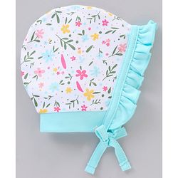 Babyhug 100% Cotton Knit Tie Knot Caps Floral Printed Pack of 2 Pink White- Diameter 6.5 cm