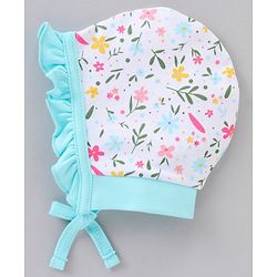 Babyhug 100% Cotton Knit Tie Knot Caps Floral Printed Pack of 2 Pink White- Diameter 6.5 cm