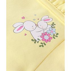 Babyhug 100% Cotton Knit Tie Knot Caps Striped And Rabbit Printed Pack of 2 Pink Yellow- Diameter 12 cm