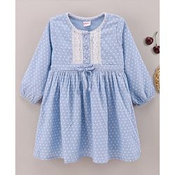 Babyhug 100% Rayon Full Sleeves Polka Dots Frock - Blue