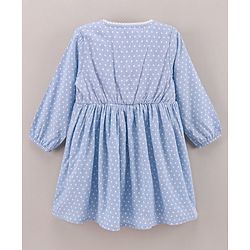 Babyhug 100% Rayon Full Sleeves Polka Dots Frock - Blue