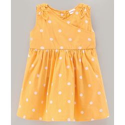 Babyhug Sleeveless 100% Cotton Frock with Bloomer Polka Dot Print - Mustard