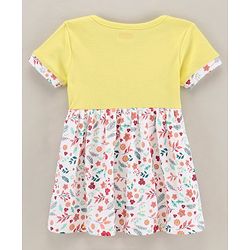 Babyhug 100% Cotton Knit Half Sleeves Frock Floral Print With bloomer- Yellow