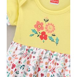 Babyhug 100% Cotton Knit Half Sleeves Frock Floral Print With bloomer- Yellow
