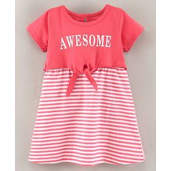 Babyhug Half Sleeves 100% Cotton Frock Awesome Print - Pink