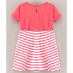 Babyhug Half Sleeves 100% Cotton Frock Awesome Print - Pink