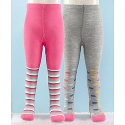 Cute Walk by Babyhug Antibacterial Striped Footed Tights Pack Of 2 - Multicolor