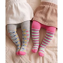 Cute Walk by Babyhug Antibacterial Striped Footed Tights Pack Of 2 - Multicolor