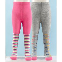 Cute Walk by Babyhug Antibacterial Striped Footed Tights Pack Of 2 - Multicolor