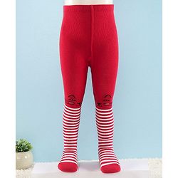 Cute Walk by Babyhug Full Length Anti-Bacterial Striped Tights - White And Red