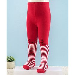 Cute Walk by Babyhug Full Length Anti-Bacterial Striped Tights - White And Red