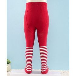 Cute Walk by Babyhug Full Length Anti-Bacterial Striped Tights - White And Red