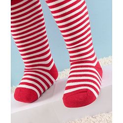 Cute Walk by Babyhug Full Length Anti-Bacterial Striped Tights - White And Red