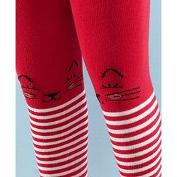 Cute Walk by Babyhug Full Length Anti-Bacterial Striped Tights - White And Red