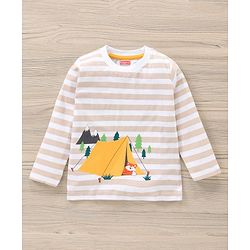 Babyhug Full Sleeves Striped Tee & Joggers Set Fox Print - White Orange