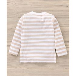 Babyhug Full Sleeves Striped Tee & Joggers Set Fox Print - White Orange