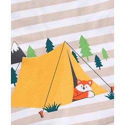 Babyhug Full Sleeves Striped Tee & Joggers Set Fox Print - White Orange