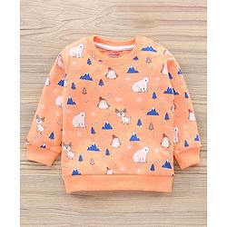 Babyhug Full Sleeves T-Shirt & Joggers Set Polar Bear & Reindeer Print - Orange