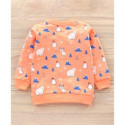Babyhug Full Sleeves T-Shirt & Joggers Set Polar Bear & Reindeer Print - Orange