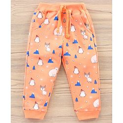 Babyhug Full Sleeves T-Shirt & Joggers Set Polar Bear & Reindeer Print - Orange