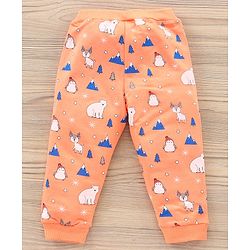 Babyhug Full Sleeves T-Shirt & Joggers Set Polar Bear & Reindeer Print - Orange