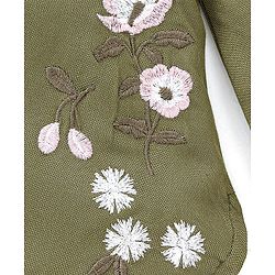 Babyhug 100% Full Sleeves 100% Rayon Twill Shirt Dress With Embroidery & Belt - Olive