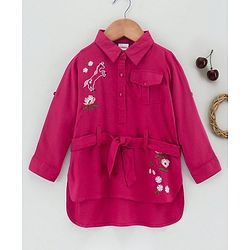 Babyhug Full Sleeves Embroideried Frock - Fuschia
