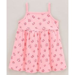 Babyhug Cotton Knit Sleeveless Frock Dress with Shrug Floral Print - Pink
