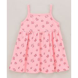 Babyhug Cotton Knit Sleeveless Frock Dress with Shrug Floral Print - Pink