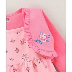 Babyhug Cotton Knit Sleeveless Frock Dress with Shrug Floral Print - Pink