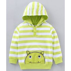 Babyhug Full Sleeves Hooded Striped T-Shirt & Joggers Set - Green White