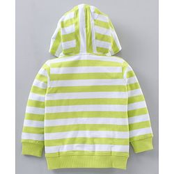 Babyhug Full Sleeves Hooded Striped T-Shirt & Joggers Set - Green White