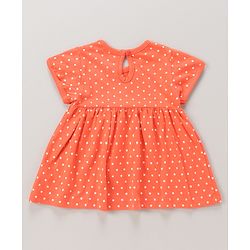 Babyhug 100% Cotton Knit Half Sleeves Frocks Polka Dots & Heart Print Pack of 2 - Coral &  White
