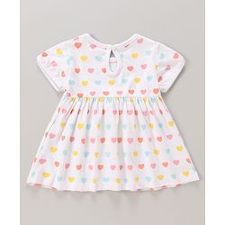 Babyhug 100% Cotton Knit Half Sleeves Frocks Polka Dots & Heart Print Pack of 2 - Coral &  White