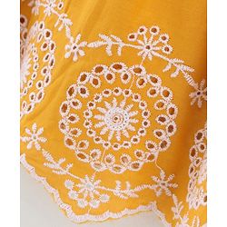 Babyhug Singlet Sleeves 100% Cotton Frock Floral Embroidered - Mustard