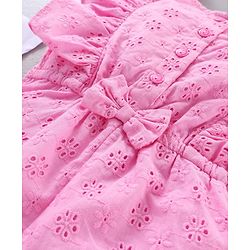 Babyhug 100% Cotton Sleeveless Solid Color Embroidered Jumpsuit With Bow Applique - Pink