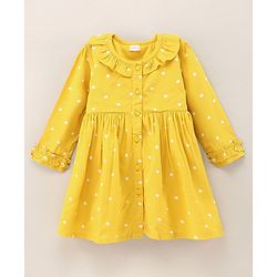 Babyhug Rayon Woven Full Sleeves Polka Dots Frock - Mustard