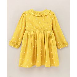 Babyhug Rayon Woven Full Sleeves Polka Dots Frock - Mustard