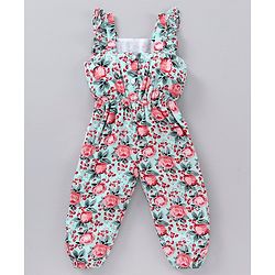 Babyhug Rayon Sleeveless Jumpsuit with Half Sleeves Inner Tee Floral Print - Light Green White