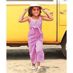 Babyhug Cotton Sleeveless Checks Jumpsuit- Pink