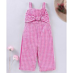 Babyhug Cotton Sleeveless Checks Jumpsuit- Pink