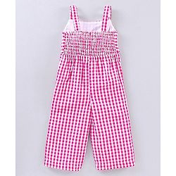 Babyhug Cotton Sleeveless Checks Jumpsuit- Pink