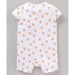 Babyhug 100% Cotton Short Cap Sleeves Printed Rompers With Headband - White