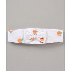 Babyhug 100% Cotton Short Cap Sleeves Printed Rompers With Headband - White