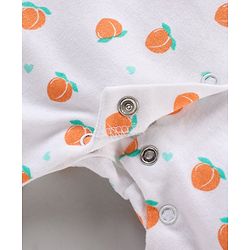 Babyhug 100% Cotton Short Cap Sleeves Printed Rompers With Headband - White